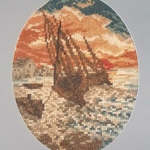 VTG Antique Sail Boats Needlepoint 2 Pictures Framed 14.25" X 11.25" Nautical - Picture 5 of 10